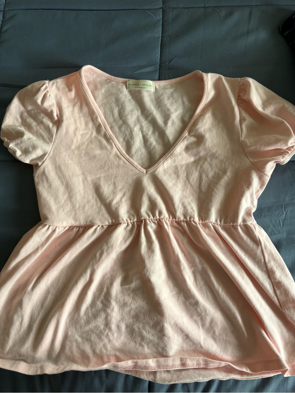 Light Pink V-Neck Peplum Tunic Top